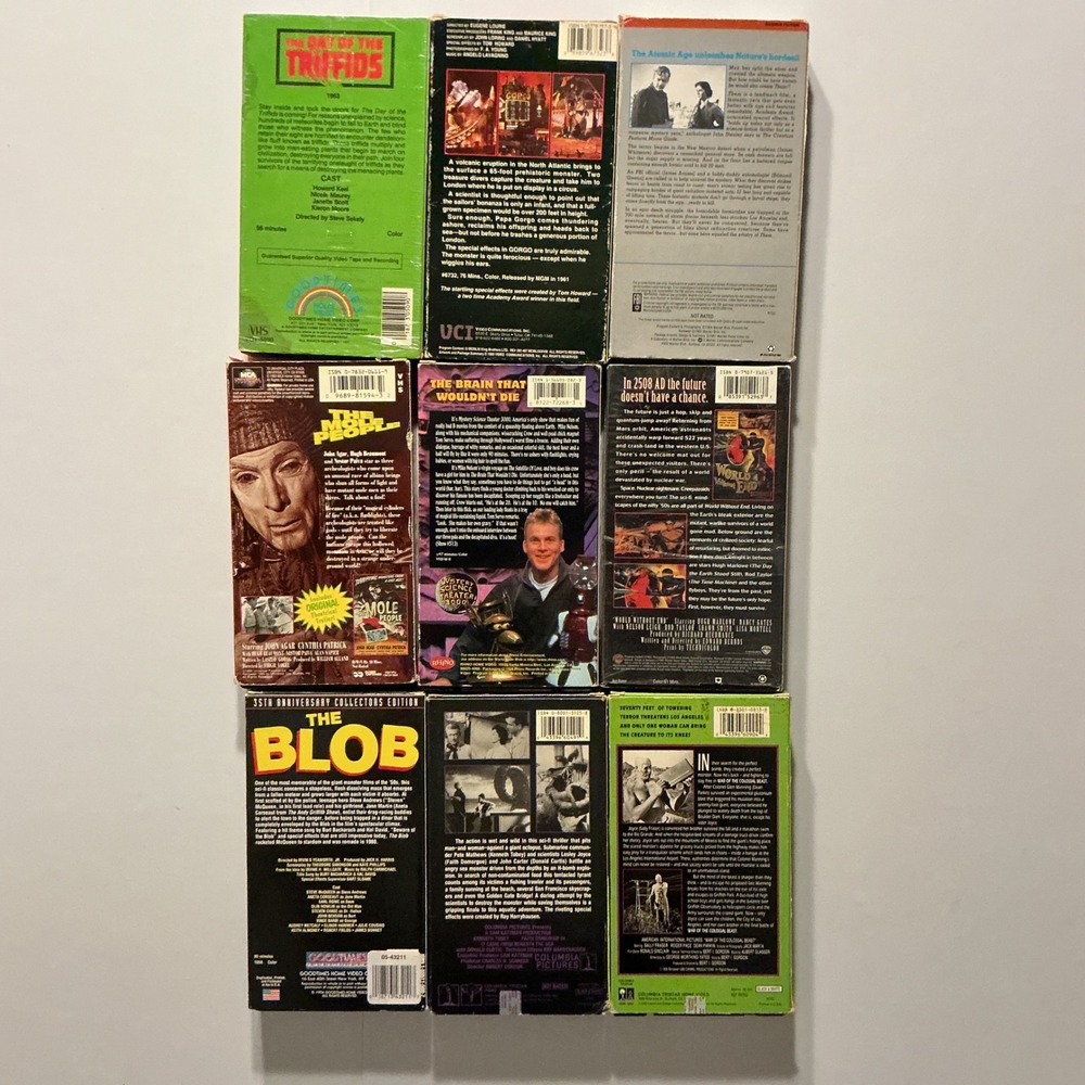 VTG 50s Sci-Fi Monster Movie VHS Lot 9 Tapes Blob MST3K Them Gorgo No Mold - Picture 2 of 5